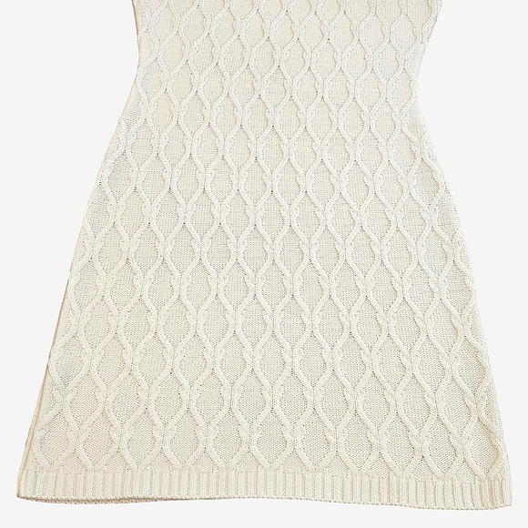 Calvin Klein Cream Cable Sweater Mini Dress High button Turtleneck Great Conditi - Picture 4 of 9